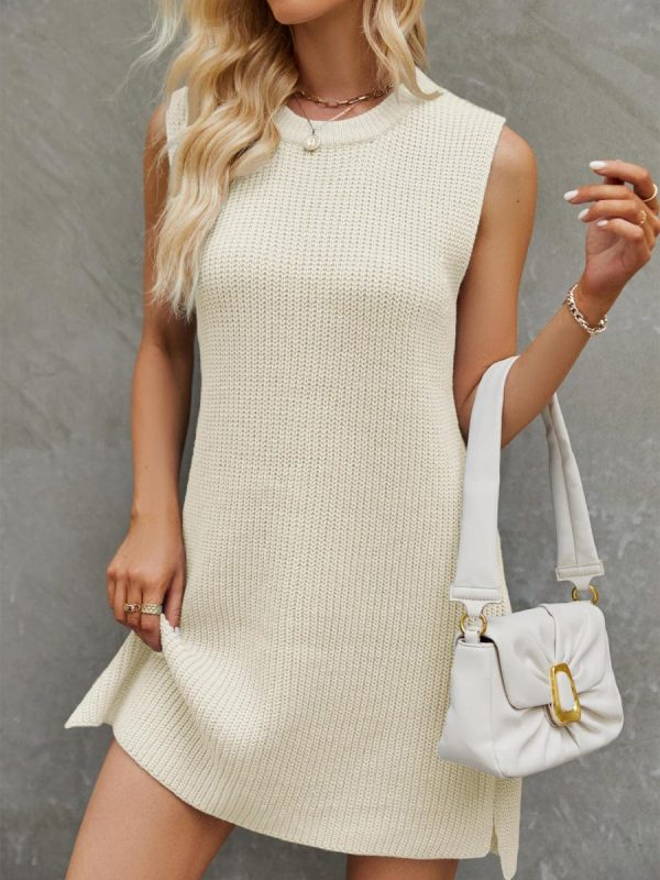 Fashionable Commuting Solid Color Round Neck Mini Dress - Image 7