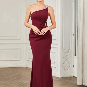 Fishtail One-Shoulder Sleeveless Backless Evening Gown