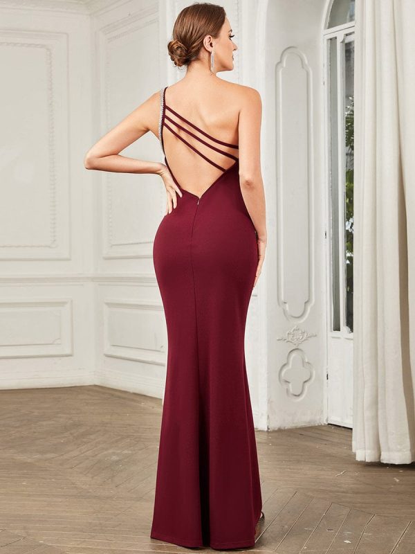 Fishtail One-Shoulder Sleeveless Backless Evening Gown - Image 2