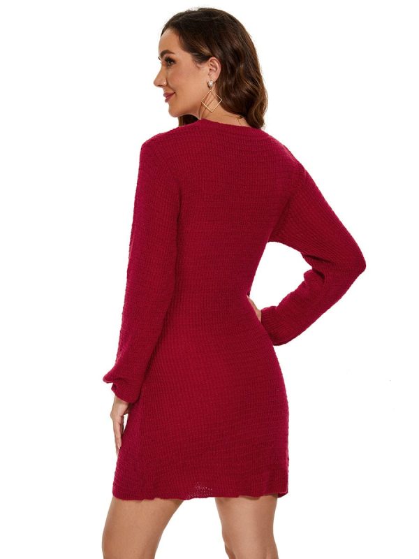 Fishtail Silhouette Sweater Dress With Belt - Image 2