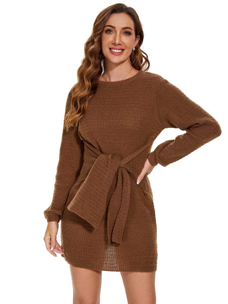 Fishtail Silhouette Sweater Dress With Belt - Image 14