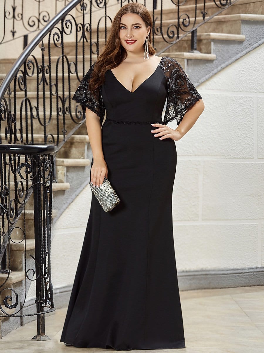 Flirty Sequined V-Neck Maxi Party Dress with Flare Sleeves - Image 5