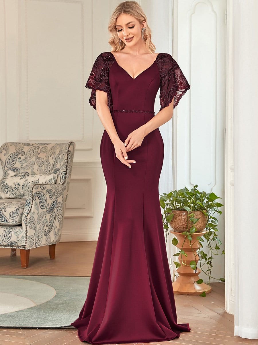 Flirty Sequined V-Neck Maxi Party Dress with Flare Sleeves - Image 17