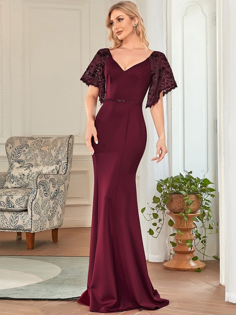 Flirty Sequined V-Neck Maxi Party Dress with Flare Sleeves - Image 19