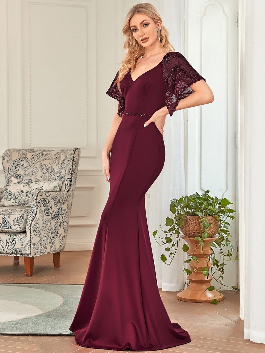 Flirty Sequined V-Neck Maxi Party Dress with Flare Sleeves - Image 20
