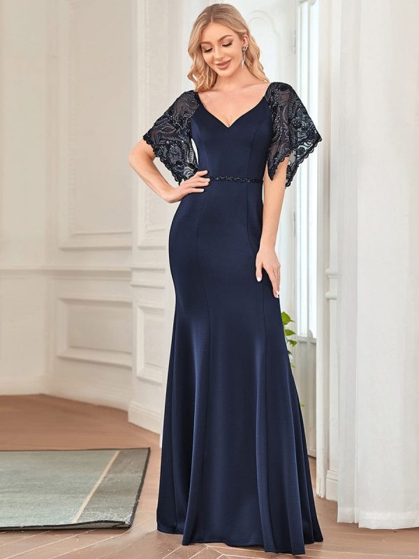 Flirty Sequined V-Neck Maxi Party Dress with Flare Sleeves - Image 21