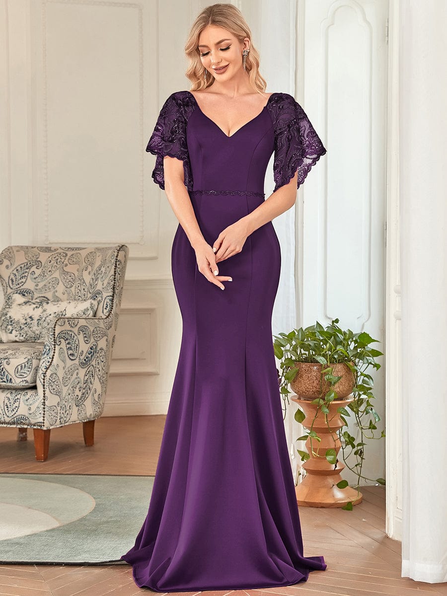 Flirty Sequined V-Neck Maxi Party Dress with Flare Sleeves - Image 26