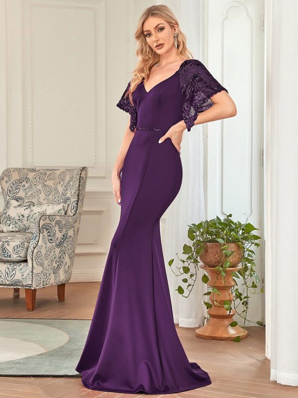 Flirty Sequined V-Neck Maxi Party Dress with Flare Sleeves - Image 29