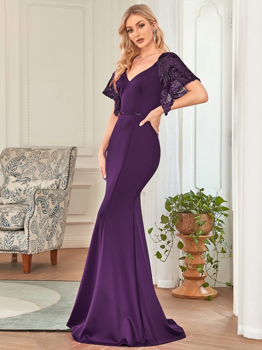 Flirty Sequined V-Neck Maxi Party Dress with Flare Sleeves - Image 29