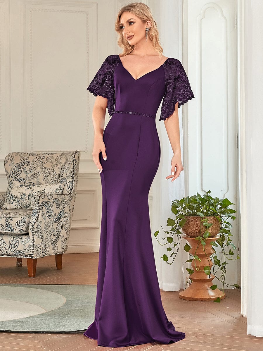 Flirty Sequined V-Neck Maxi Party Dress with Flare Sleeves - Image 30