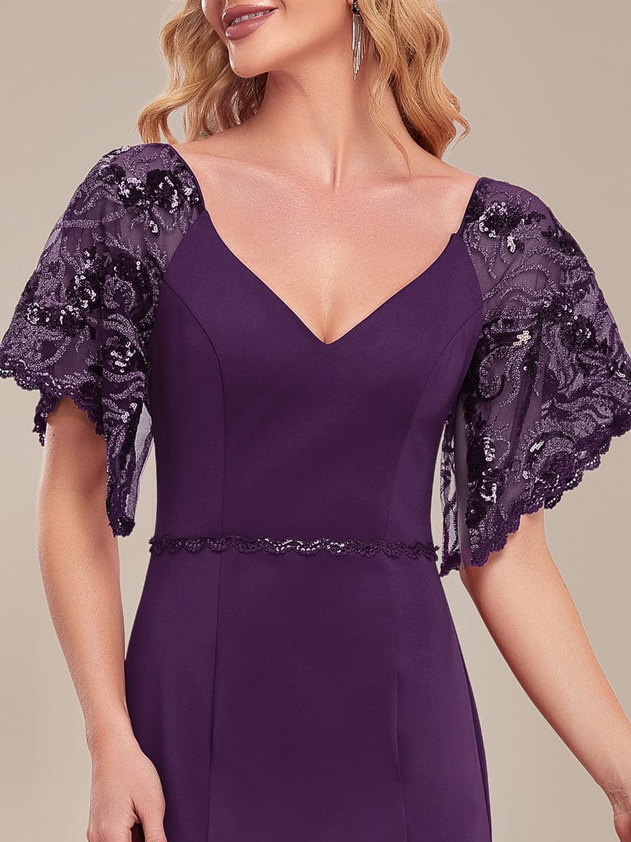 Flirty Sequined V-Neck Maxi Party Dress with Flare Sleeves - Image 31