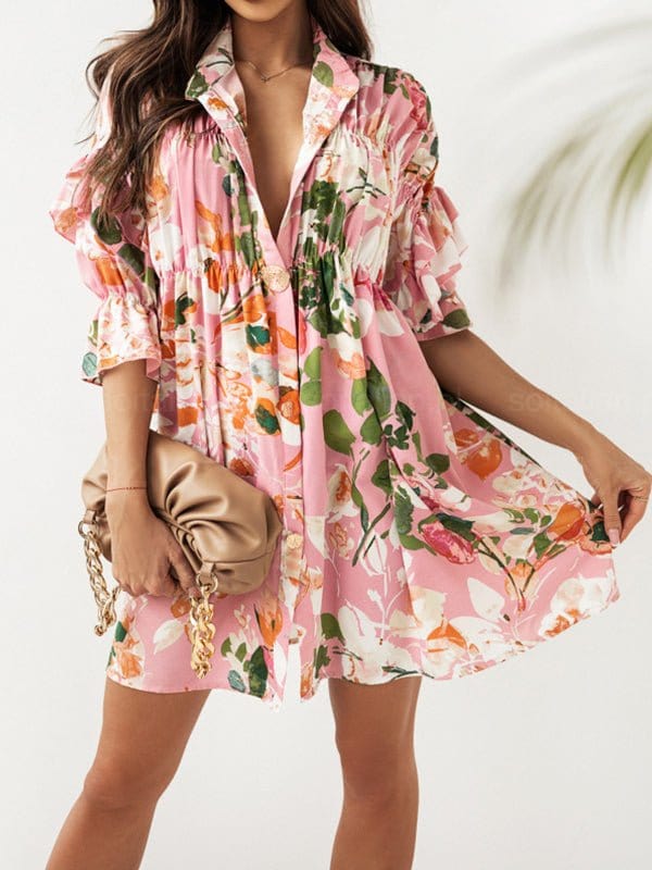 Floral Print Layered Sleeve Mini Dress - Image 10