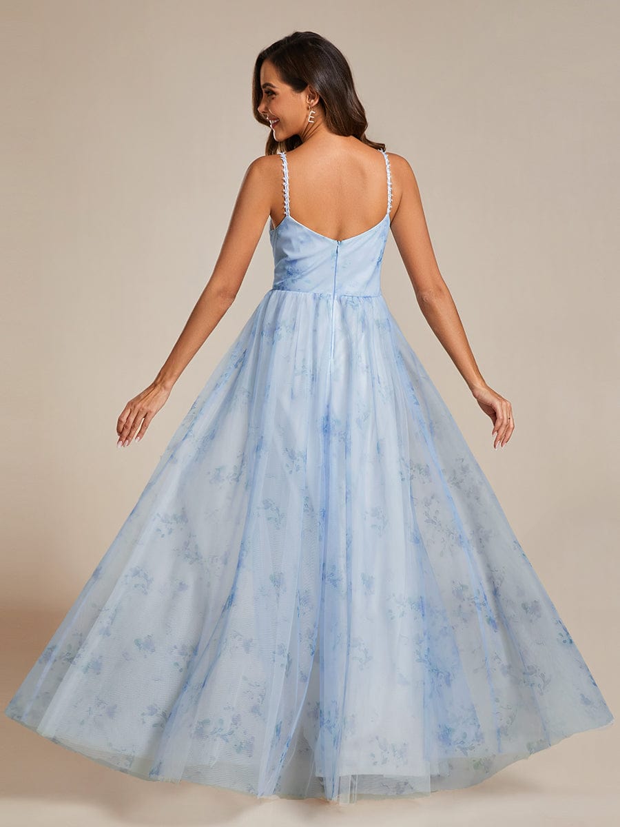 Floral Tulle Spaghetti Strap Dress with V-Neck for Evening Events - Image 3