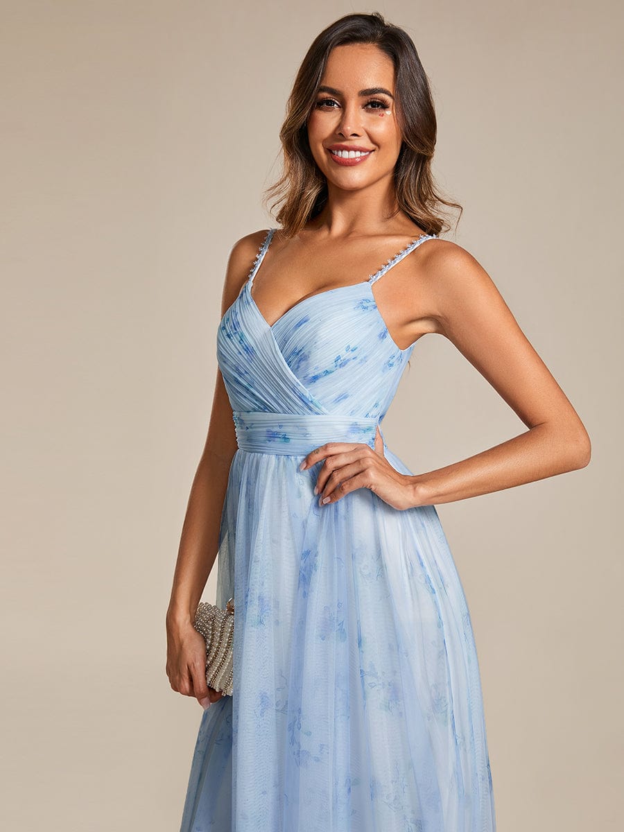 Floral Tulle Spaghetti Strap Dress with V-Neck for Evening Events - Image 4