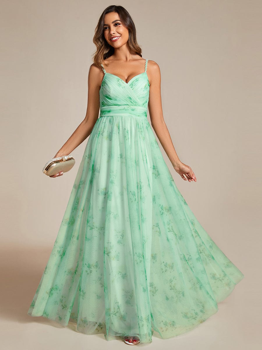 Floral Tulle Spaghetti Strap Dress with V-Neck for Evening Events - Image 6