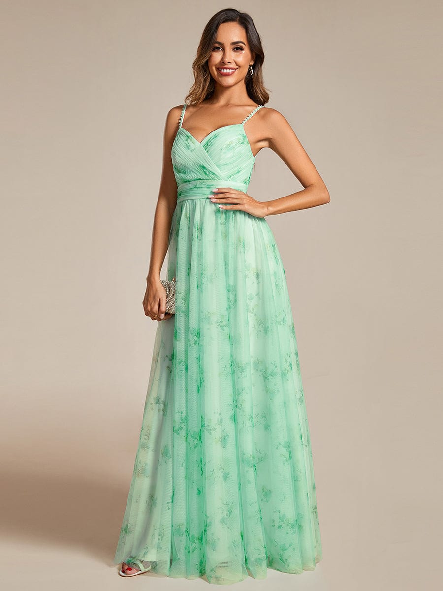 Floral Tulle Spaghetti Strap Dress with V-Neck for Evening Events - Image 8