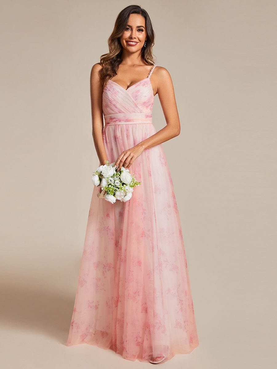 Floral Tulle Spaghetti Strap Dress with V-Neck for Evening Events - Image 11