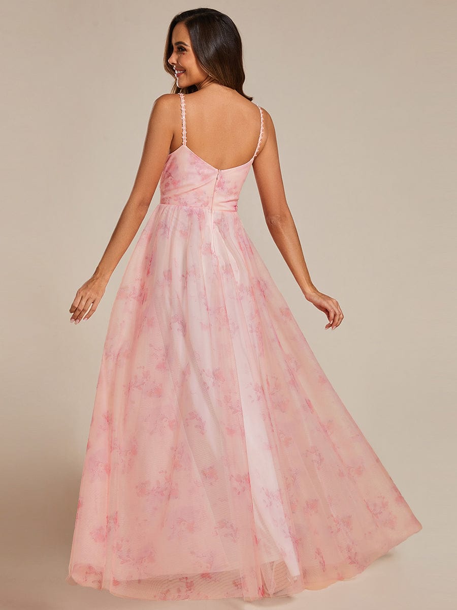 Floral Tulle Spaghetti Strap Dress with V-Neck for Evening Events - Image 14
