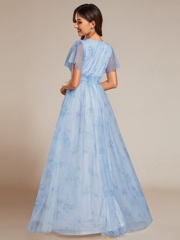 Floral Tulle V-Neck Short Sleeves Wholesale Evening Gown - Image 4