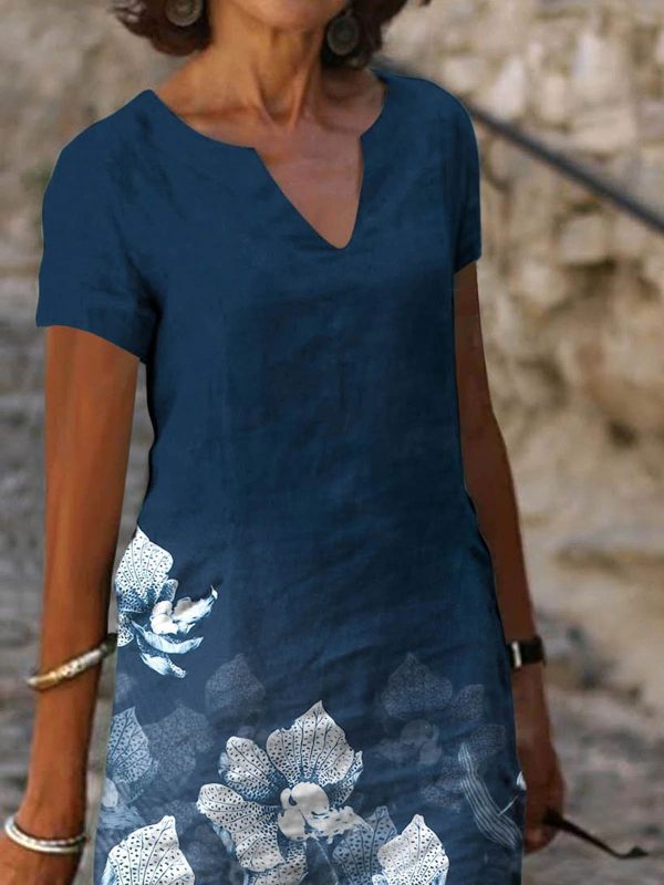 Flower Print Short Sleeve V-neck Dress - Image 2