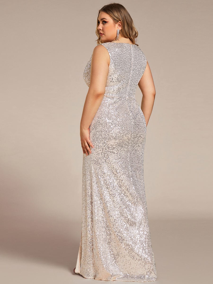 Glamorous Sequin Sparkle Sleeveless Evening Gown with High Split - Image 7