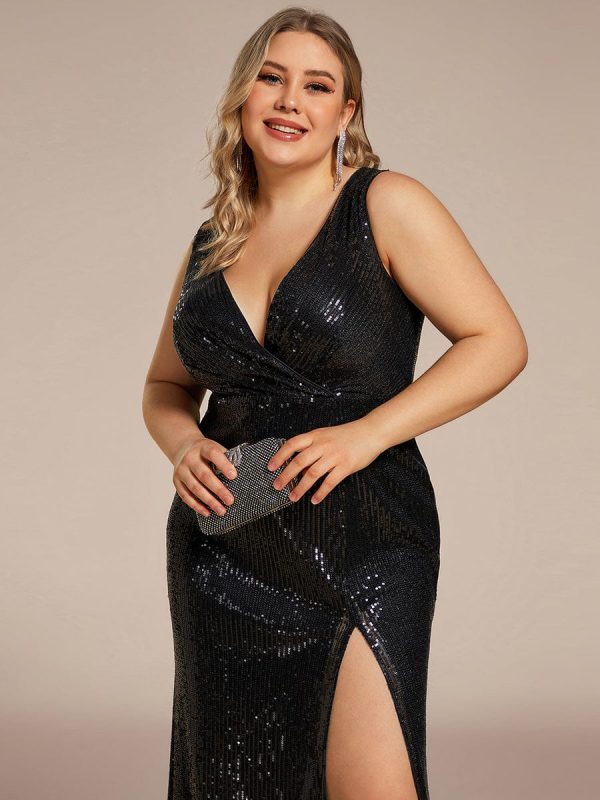 Glamorous Sequin Sparkle Sleeveless Evening Gown with High Split - Image 5