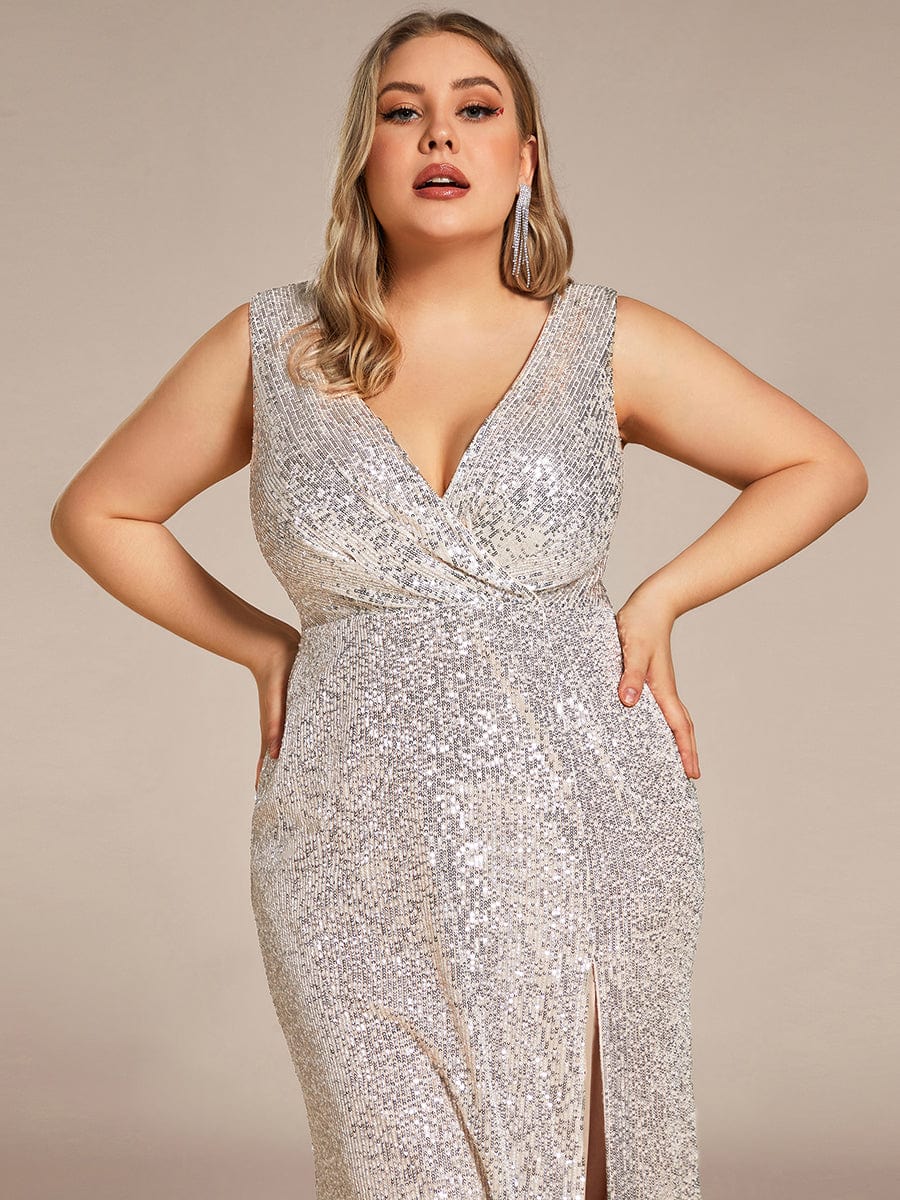 Glamorous Sequin Sparkle Sleeveless Evening Gown with High Split - Image 10