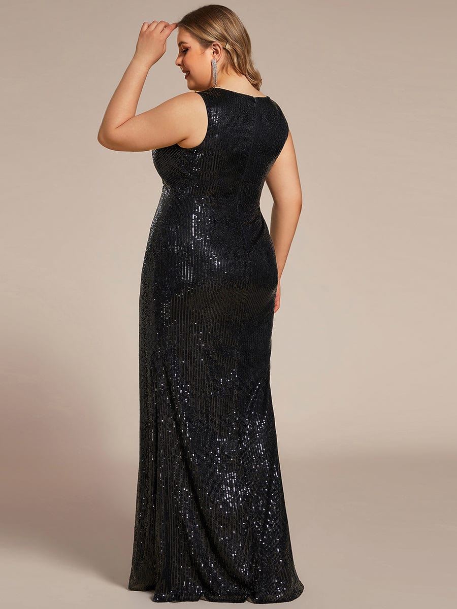 Glamorous Sequin Sparkle Sleeveless Evening Gown with High Split - Image 2