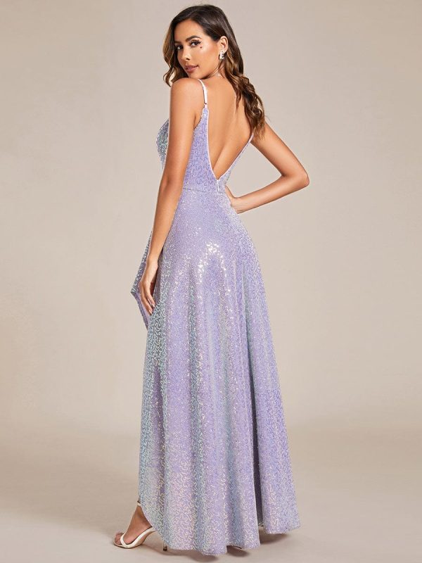 Glamorous Shimmering Split Spaghetti Straps Evening Gowns - Image 4
