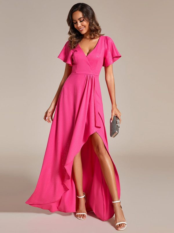 Glamorous V-Neck A-Line Evening Gown with Side Split and Ruffle Sleeves - Image 3