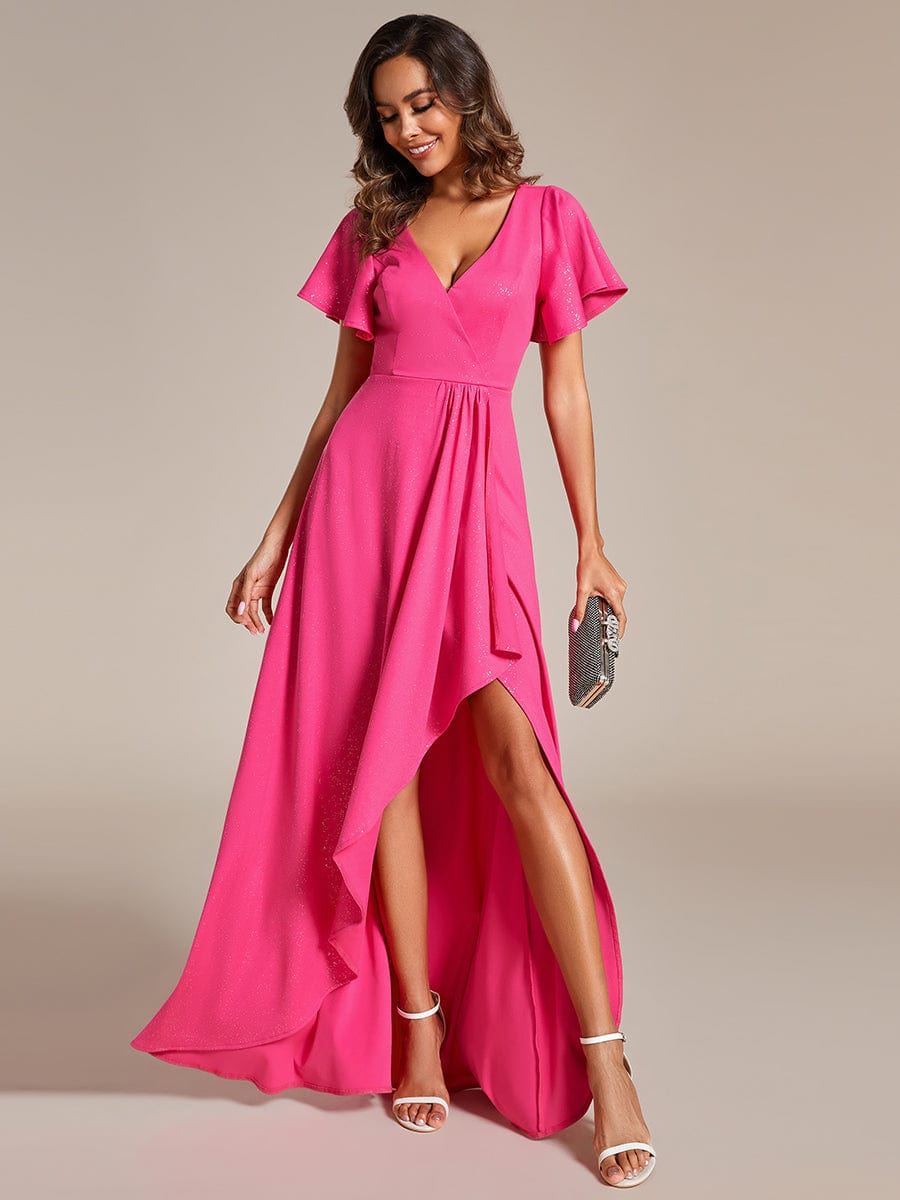 Glamorous V-Neck A-Line Evening Gown with Side Split and Ruffle Sleeves - Image 3