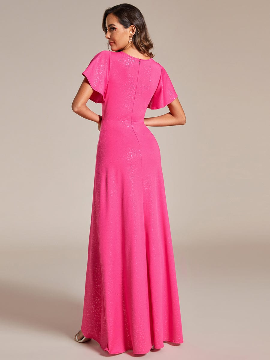 Glamorous V-Neck A-Line Evening Gown with Side Split and Ruffle Sleeves - Image 4