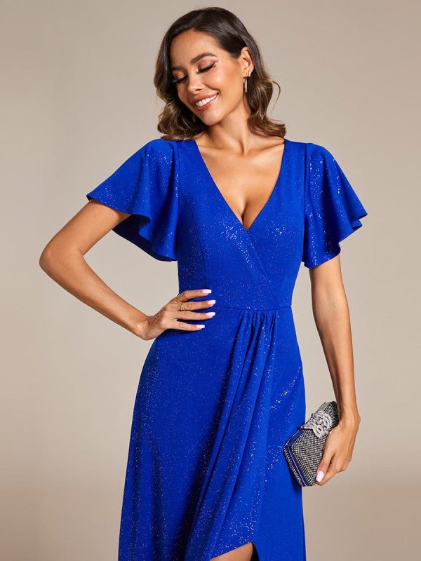 Glamorous V-Neck A-Line Evening Gown with Side Split and Ruffle Sleeves - Image 10