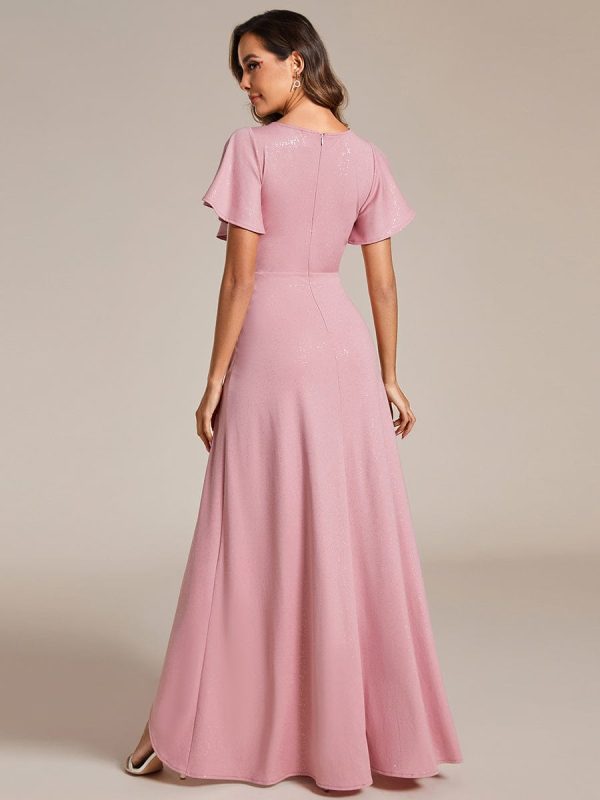 Glamorous V-Neck A-Line Evening Gown with Side Split and Ruffle Sleeves - Image 14