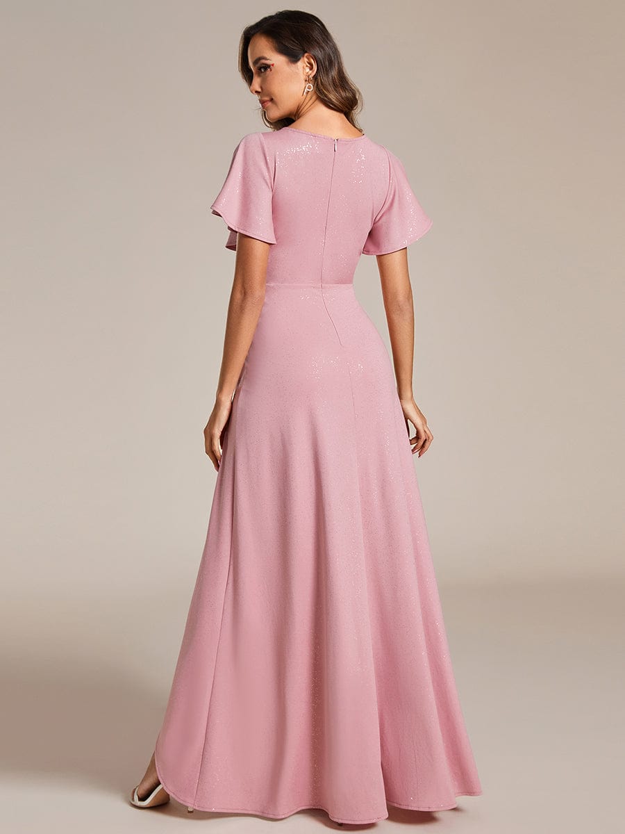 Glamorous V-Neck A-Line Evening Gown with Side Split and Ruffle Sleeves - Image 14