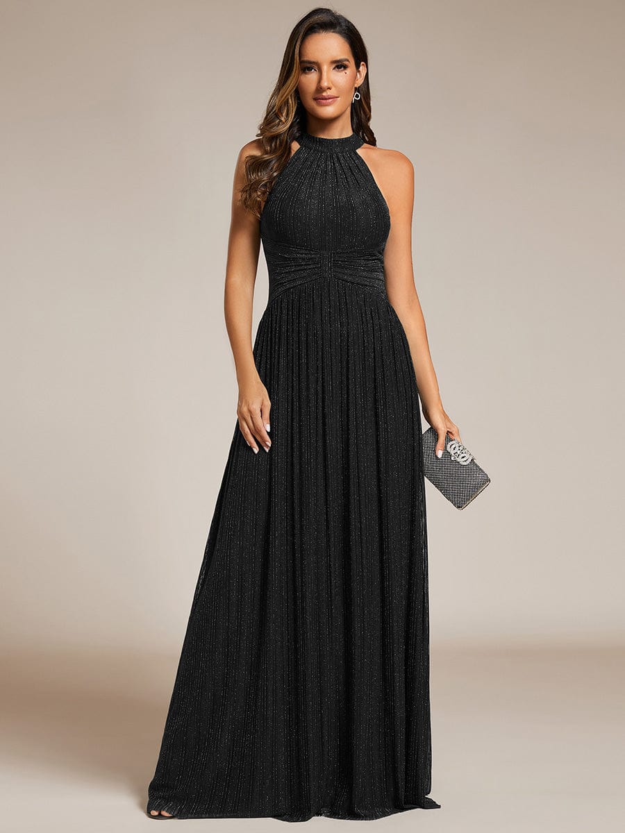 Glimmering Halter Neck Pleated Wholesale Evening Gown - Image 14