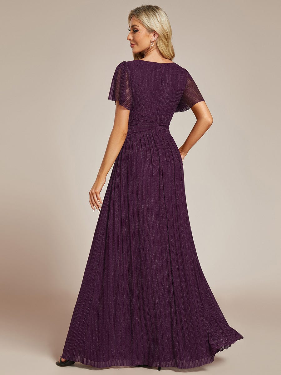 Glittering V Neck Bow Waist Mesh Fabric Evening Gown in Bulk - Image 2