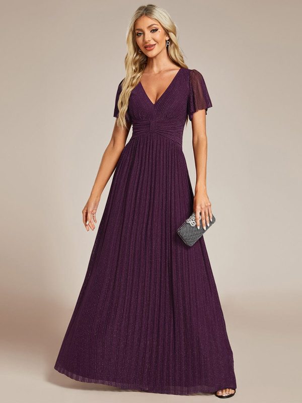 Glittering V Neck Bow Waist Mesh Fabric Evening Gown in Bulk - Image 4