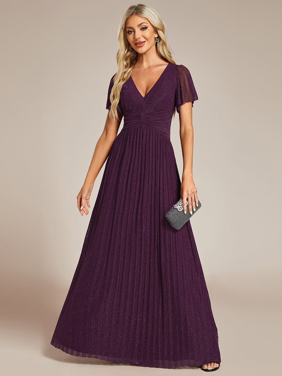 Glittering V Neck Bow Waist Mesh Fabric Evening Gown in Bulk - Image 4