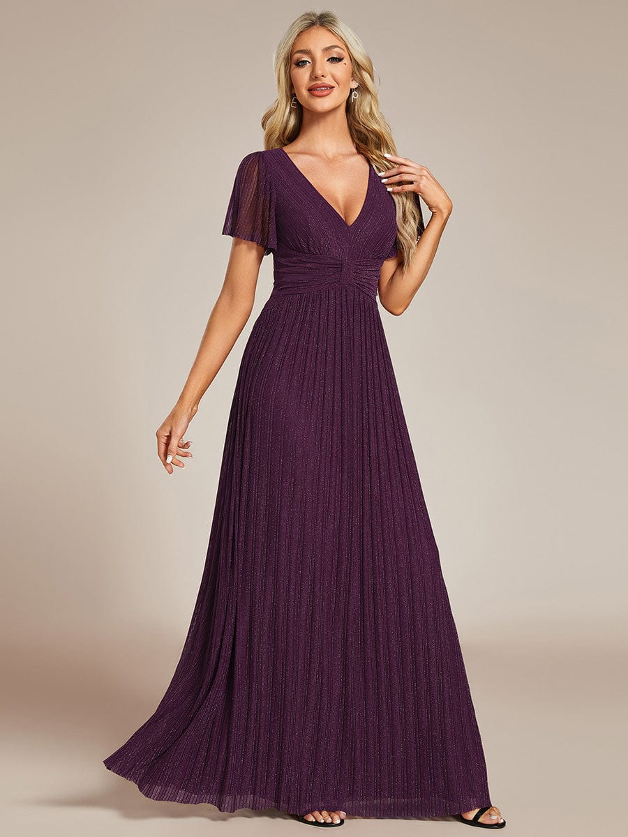 Glittering V Neck Bow Waist Mesh Fabric Evening Gown in Bulk - Image 5