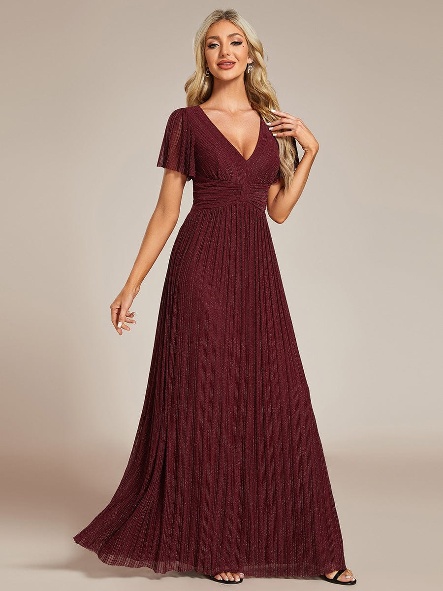 Glittering V Neck Bow Waist Mesh Fabric Evening Gown in Bulk - Image 6