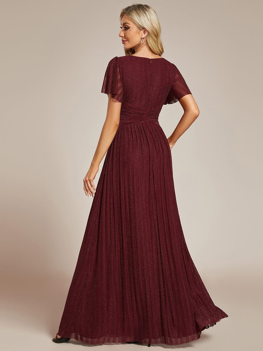 Glittering V Neck Bow Waist Mesh Fabric Evening Gown in Bulk - Image 7