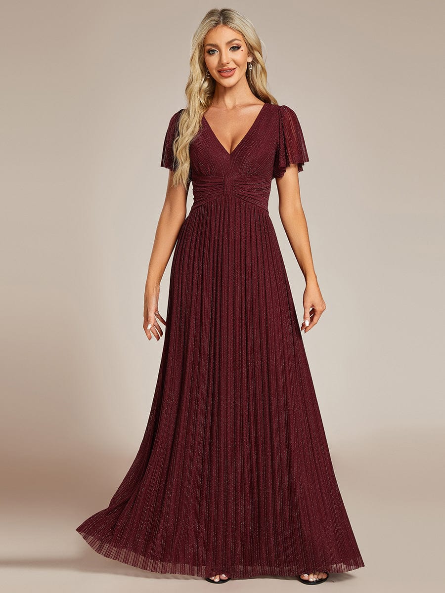 Glittering V Neck Bow Waist Mesh Fabric Evening Gown in Bulk - Image 8