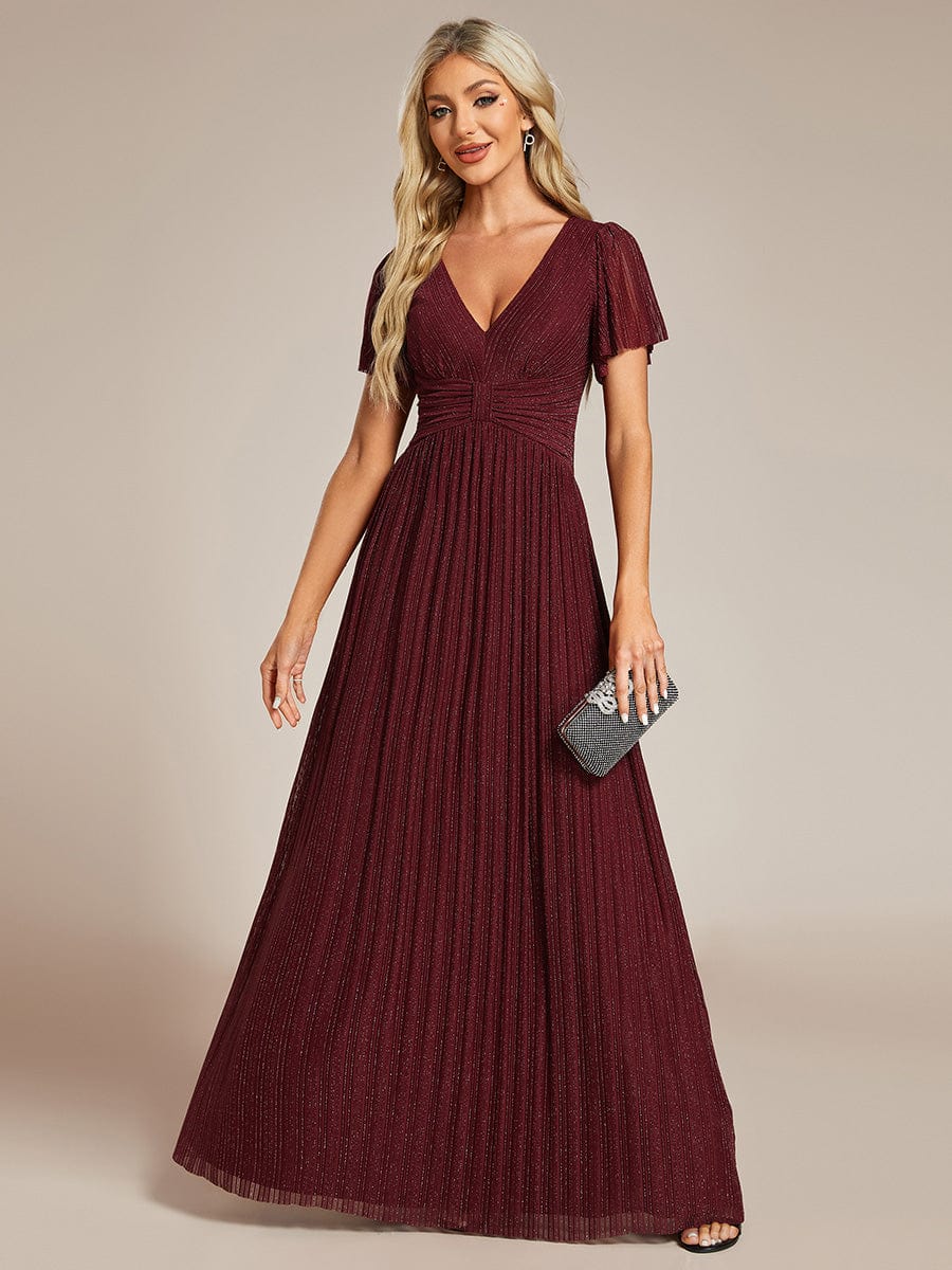 Glittering V Neck Bow Waist Mesh Fabric Evening Gown in Bulk - Image 10