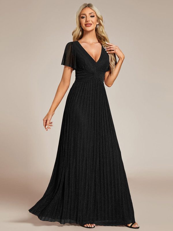 Glittering V Neck Bow Waist Mesh Fabric Evening Gown in Bulk - Image 12
