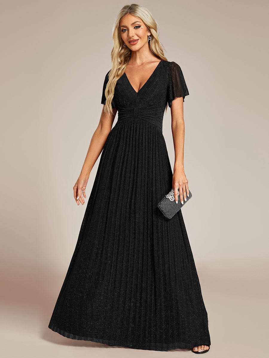 Glittering V Neck Bow Waist Mesh Fabric Evening Gown in Bulk - Image 13