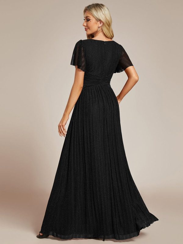 Glittering V Neck Bow Waist Mesh Fabric Evening Gown in Bulk - Image 14