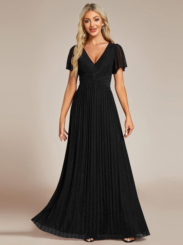 Glittering V Neck Bow Waist Mesh Fabric Evening Gown in Bulk - Image 15