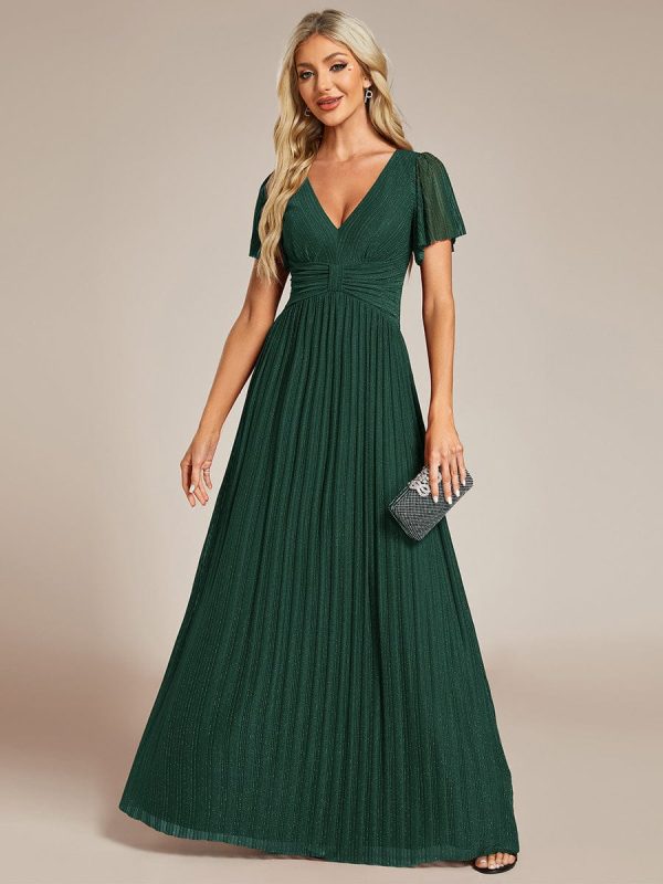Glittering V Neck Bow Waist Mesh Fabric Evening Gown in Bulk - Image 19