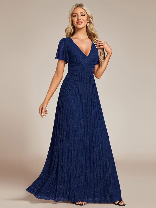 Glittering V Neck Bow Waist Mesh Fabric Evening Gown in Bulk - Image 22
